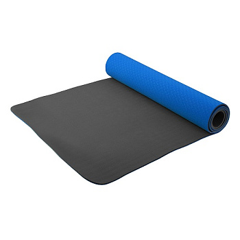 Коврик для фитнеса и йоги Larsen TPE двухцветный 183х61х0,6см (Синий/серый)