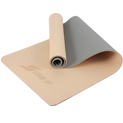 Коврик для фитнеса и йоги  Start Up TPE ZH-01 двухцветный (Бежево-серый)